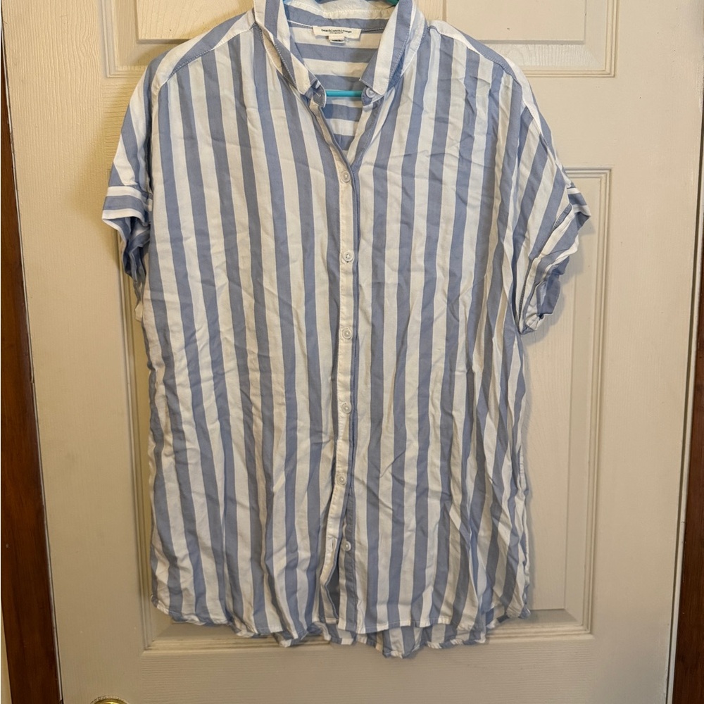 beachlunchlounge Blue & White Vertical Stripe Button-Down Shirt